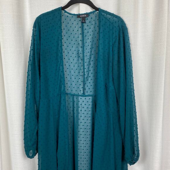 Torrid Teal Green Clip Dot Chiffon Kimono Sz.0 - Picture 6 of 15